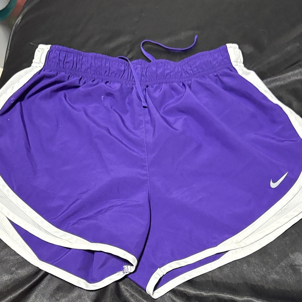 Nike Women's Vibrant Purple and White Athletic Shorts